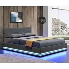 Doppelbett Lattenrost  Kunstleder LED Bettgestell Bezug&Holz Gestell 140x200cm 